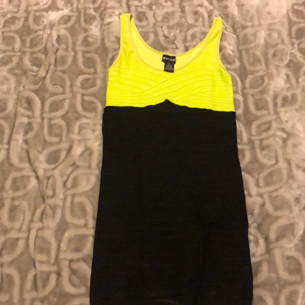 Neon Green and Black Bodycon Mini Dress